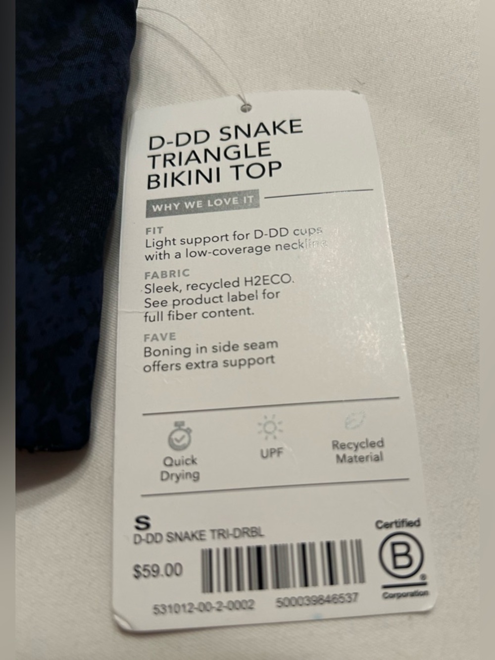 Athleta D-DD Snake Triangle Bikini Top Size Small Blue/Black NWT - Picture 7 of 9